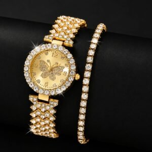 Womens Butterfly Quartz Watch And Bracelet